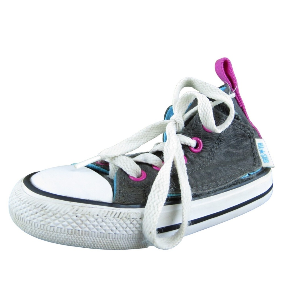 Converse Girls Sneaker Shoes Gray Fabric Lace Up Size T 7 Medium
